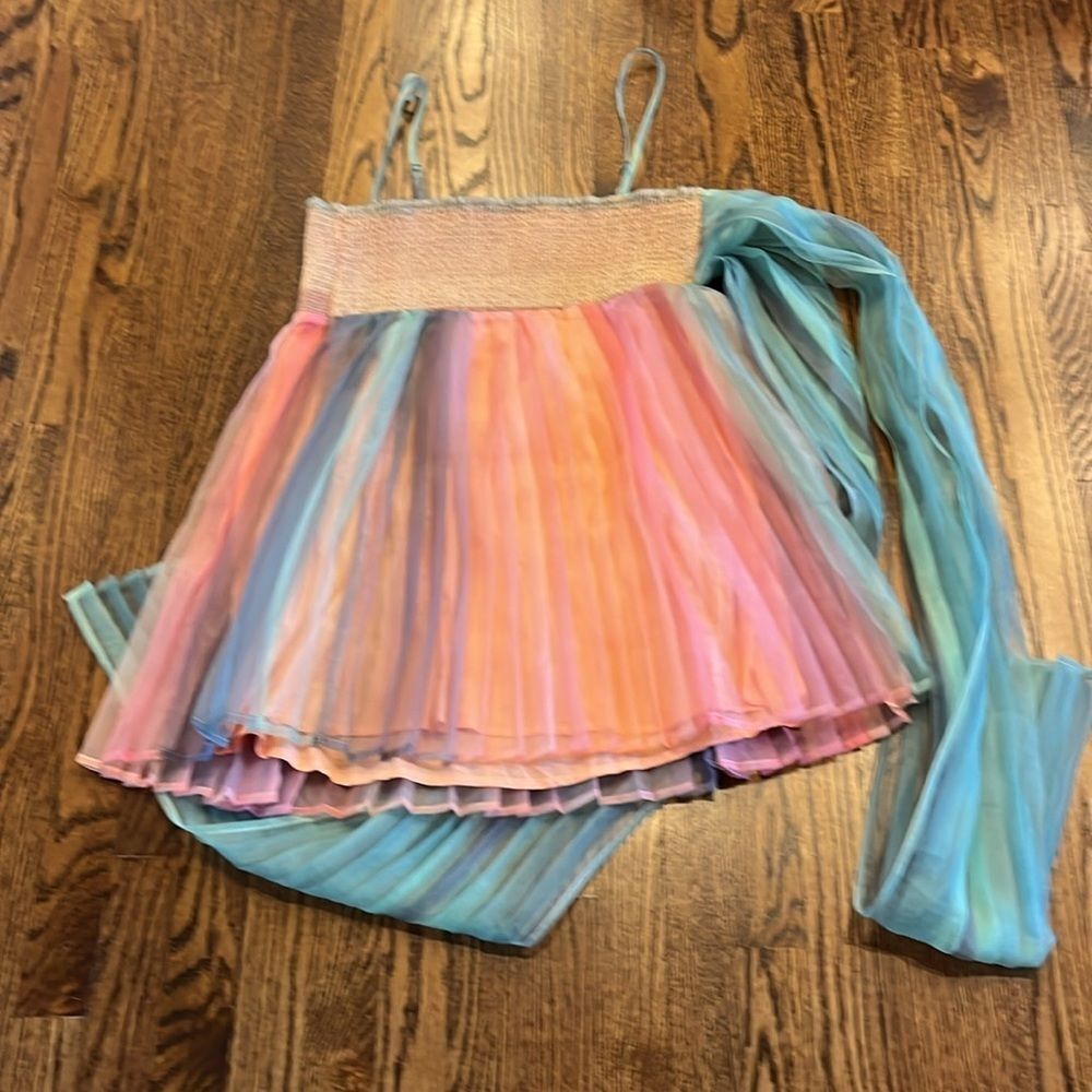 Free People size Large In Rainbows Mini Dress Baby Doll - Picture 9 of 9